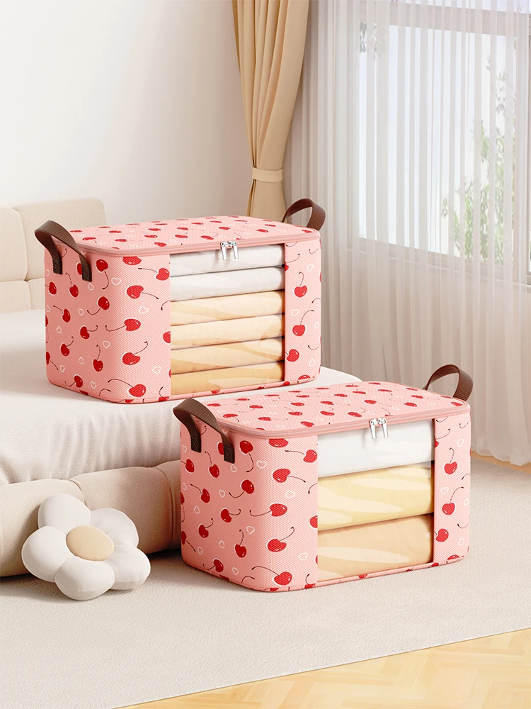 1PC large capacity storage bag for organizing bedroom wardrobe dormitory clothes quilt storage bag closet organizer Pink