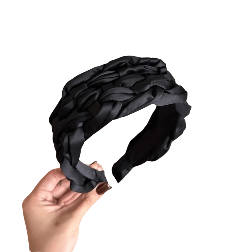 

Handmade Satin Braided Hairband Wide Thickened Black Headband Padded Design Korean Style Women Head Hoop Event