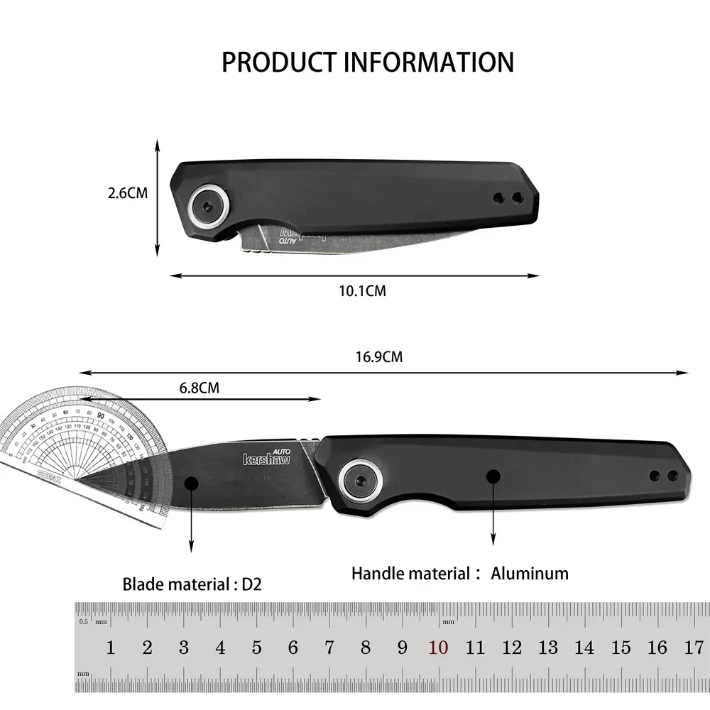 Pocket KS 7551 Launch 18 EDC Folding Knife CPM-D2 Stonewashed Blade Aluminum Alloy Handles Outdoor Camping Hunting Knives Tool