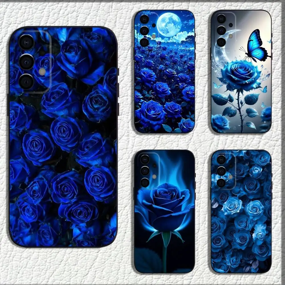 

Blue Rose Flower Phone Case For Samsung Galaxy A73,72,71,A52,51,40,41,A22,A32,31,A13,12,Note20 Soft Black Shell