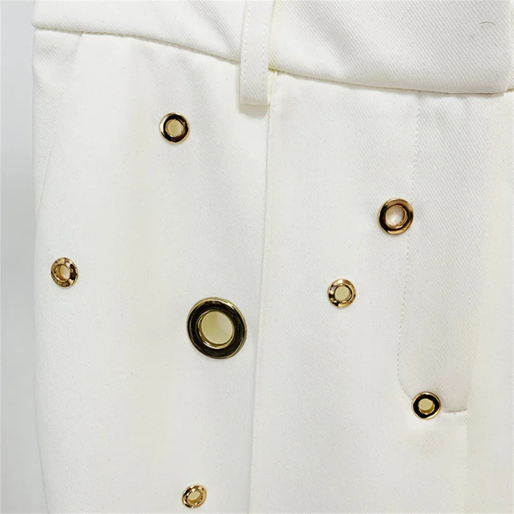 Conjuntos de pantalones blancos para mujer, Blazer de manga larga con un solo botón, chaqueta de pierna ancha, elegante, 2 piezas