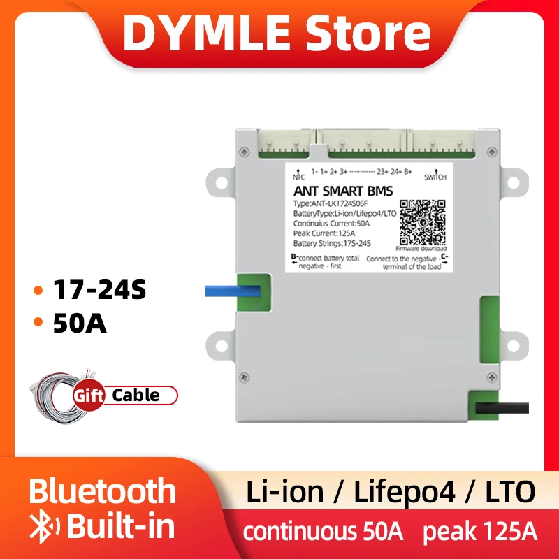 

ANT Smart BMS 17-24S Li-ion Lifepo4 Lto Battery 48V 60V 72V Continuous 50A peak 125A Smart Balance Board 18S 19S 20S 21S 22S 23S