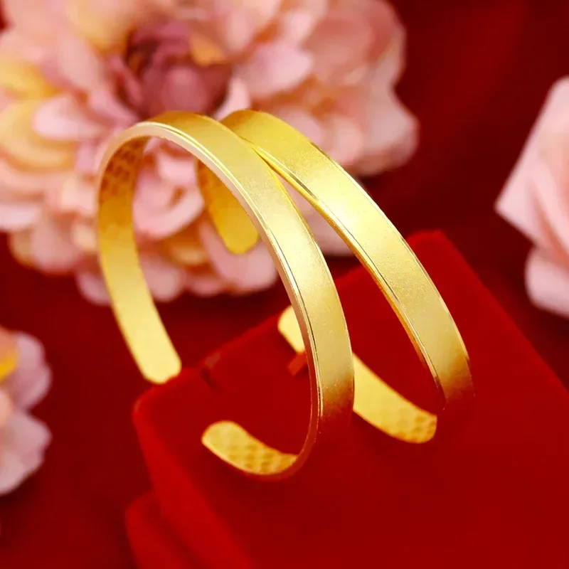 

9999 Real Gold 24K Thick Gold Women's Matte Bracelet, Wedding Printing Opening Gold Jewelry