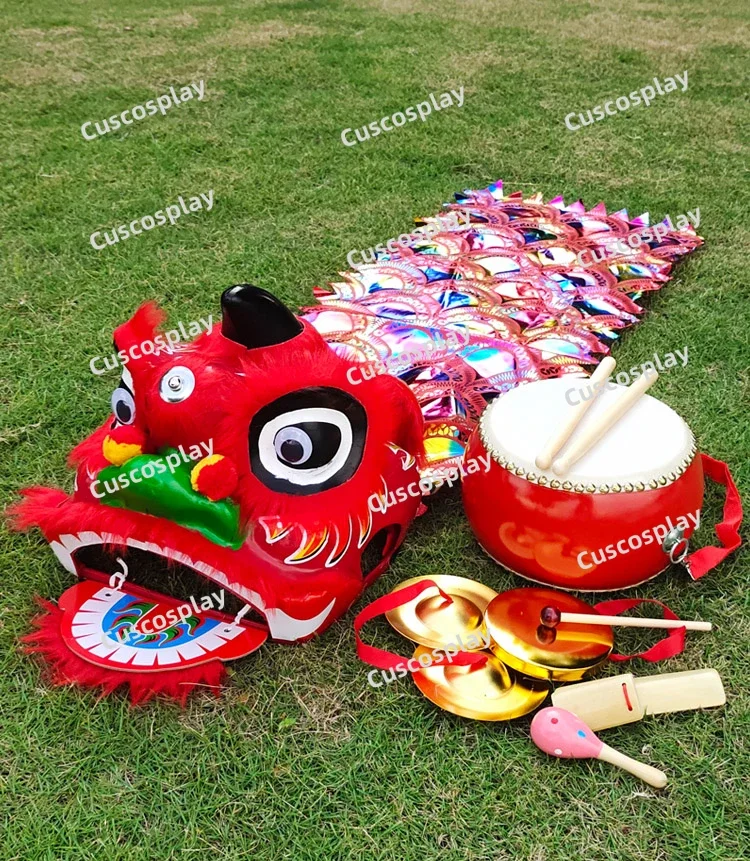 Lion Dance Costume Drum Gong 2-15  Age Kid Children Party Performance Sport Outdoor China New Year Spring Festival