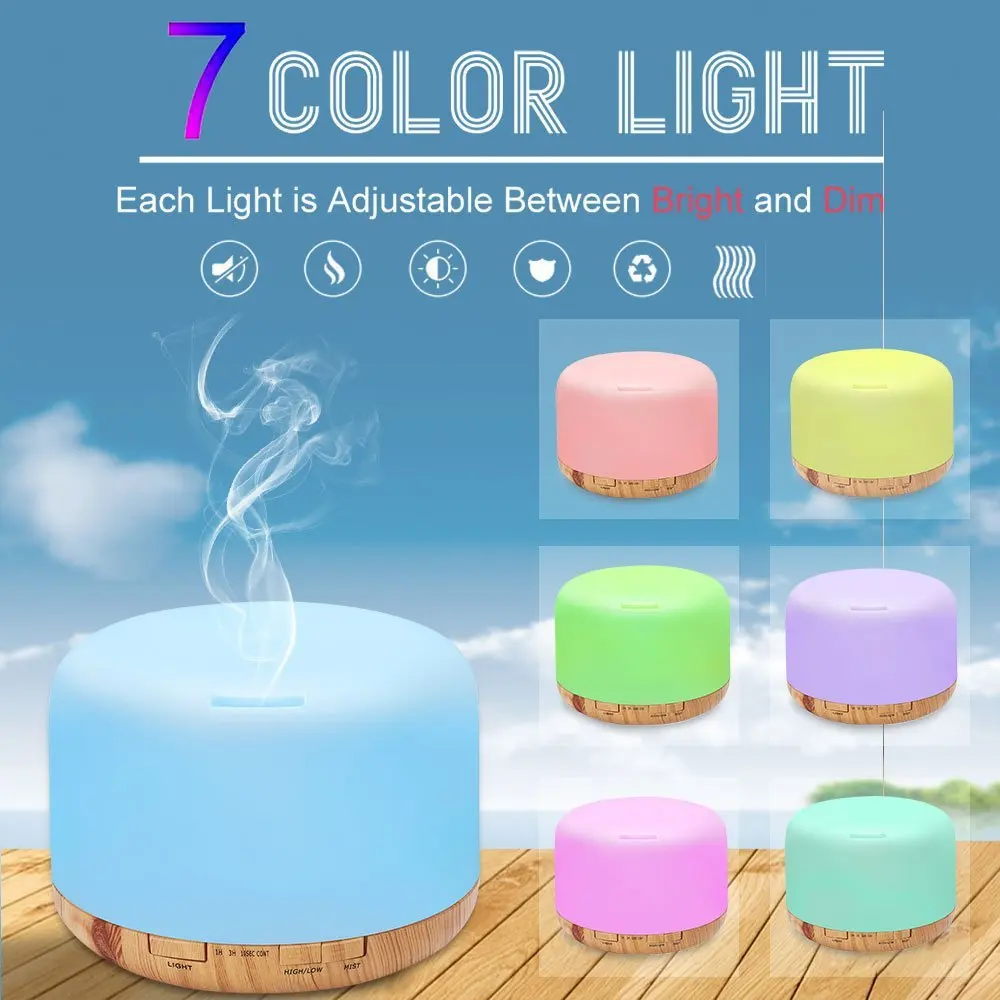 500ml Remote Control Essential Oil Diffuser Air Aroma Humidifier Aromatherapy Machine Timer Setting 7 Color LED Light Auto Off