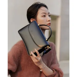 ZR DIARY Shoulder Handbags Women Split Leather Hand Carry Simple Flap Pocket Elegant Square Female Messenger Bags W1102