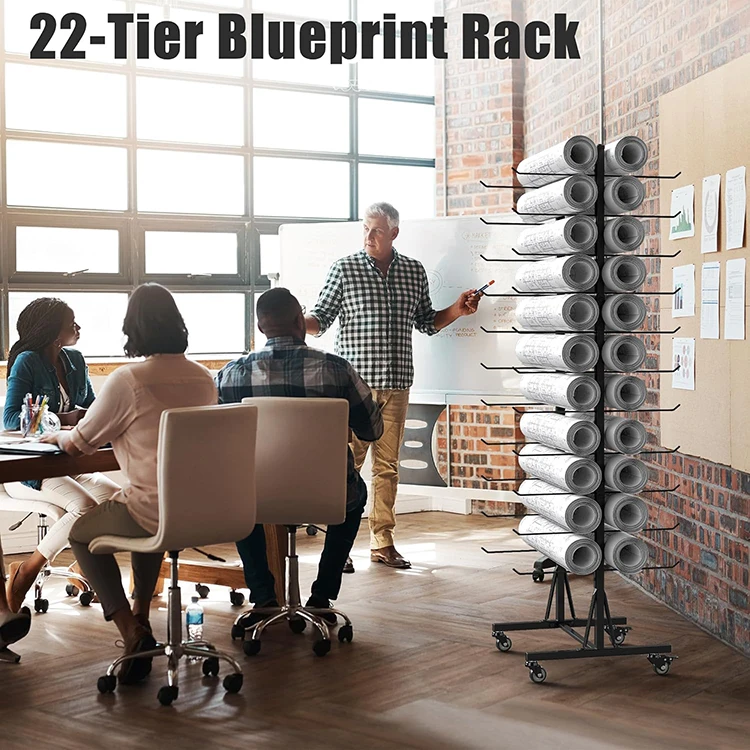 JH-Mechanical Double Sided Vinyl Roll Storage Rack High Capacity Power Coated Rolling Floor Standing