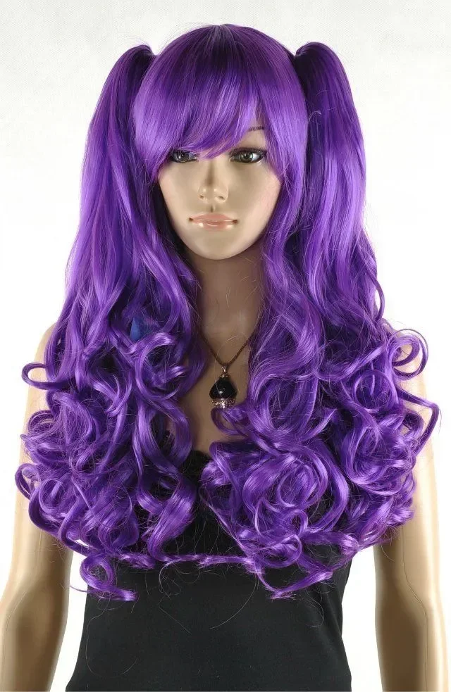 

purple long curly cosplay wig + two ponytails