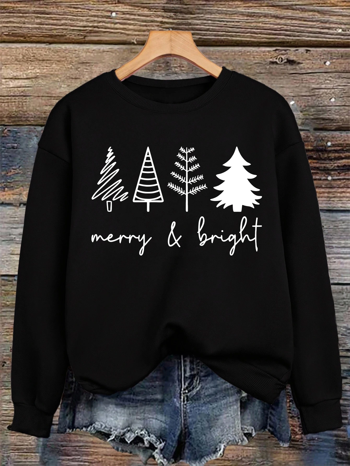 Frohe Helle Weihnachten Baum Druck Frauen Sweatshirt Hip Hop Oansatz Pullover Herbst Lose Y2K Streetwear Fleece Frau Kleidung