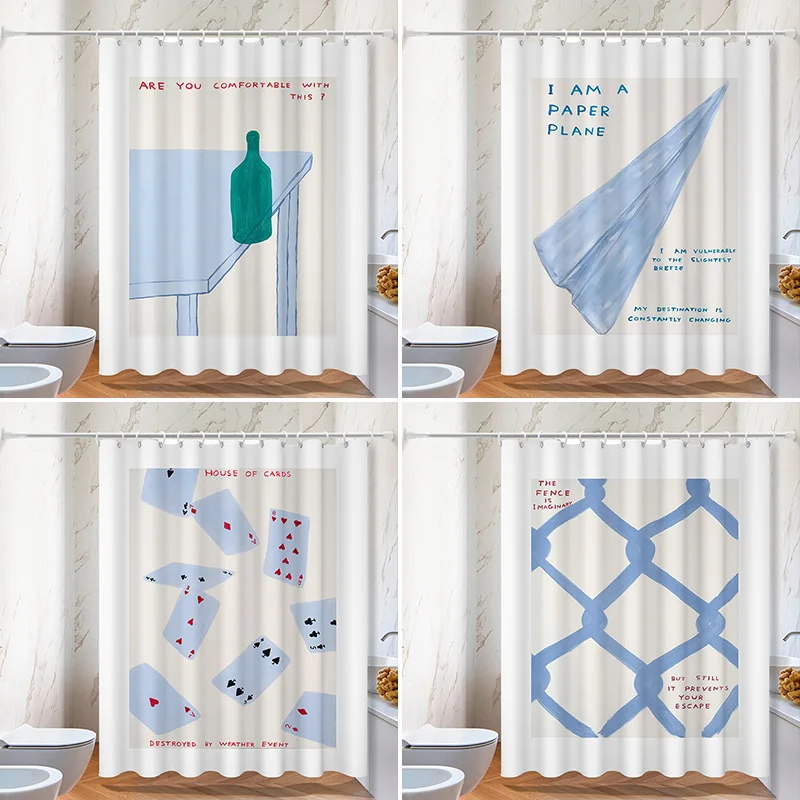 

Blue Creativity Series washable Dirt-Resistant Shower Curtain Shower Head waterproof Polyester Bath Curtain For Home Decor