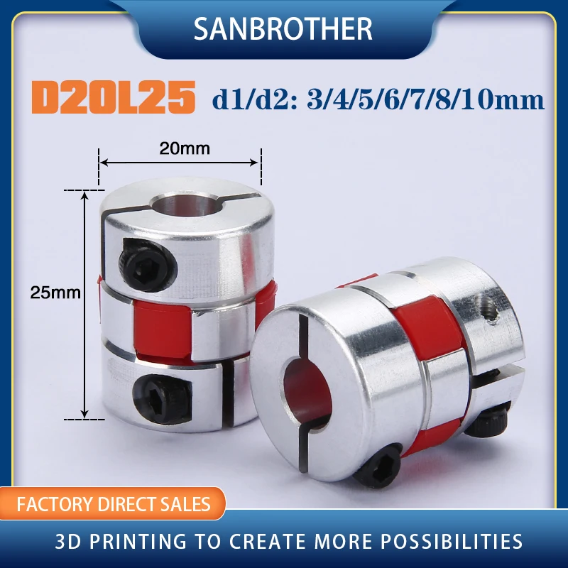 

D20L25 spider flexible motor coupler aluminium flexible jaw coupling 5x8mm 3mm 4mm 5mm 6mm 6.35mm 7mm 10mm 3D Printer Parts