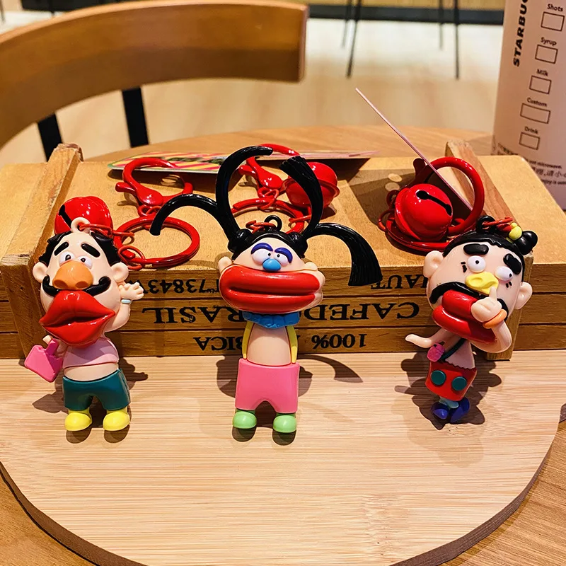 Ugly Cute Girl Uncle Doll Pendant Keychain Funny Joker Persona Keyring Gift Friends Kids Backpack Key Accessory