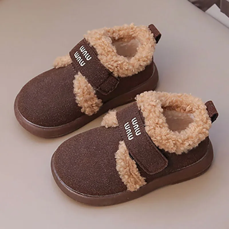 Winter Cotton Shoes For Children Korean Style Trend Fashion Plush Boots For Kids Thick Warm Faux Fur Warm Boots For Girls