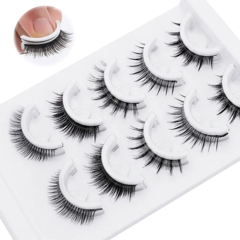 5 paar natuurlijke look zelfklevende wimpers natuurlijke korte zwarte band kattenwimpers geen gelijmd nodig piekerig