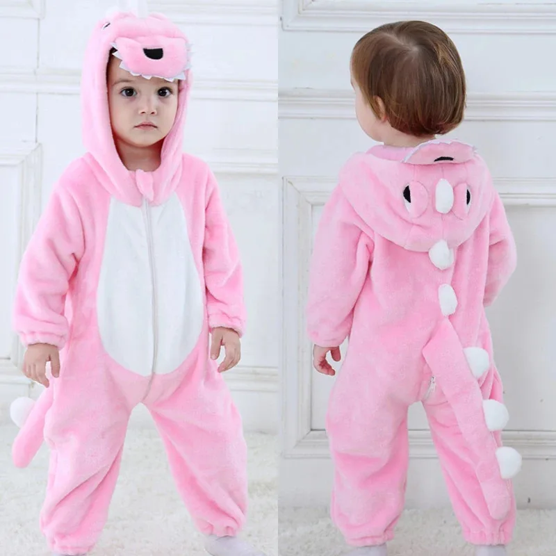 WU01 Umorden الوردي طفل الفتيات ديناصور Kigurumi زي الرضع طفل رضيع الشتاء منامة ارتداءها بذلة نيسيي FlannelJk5 *!