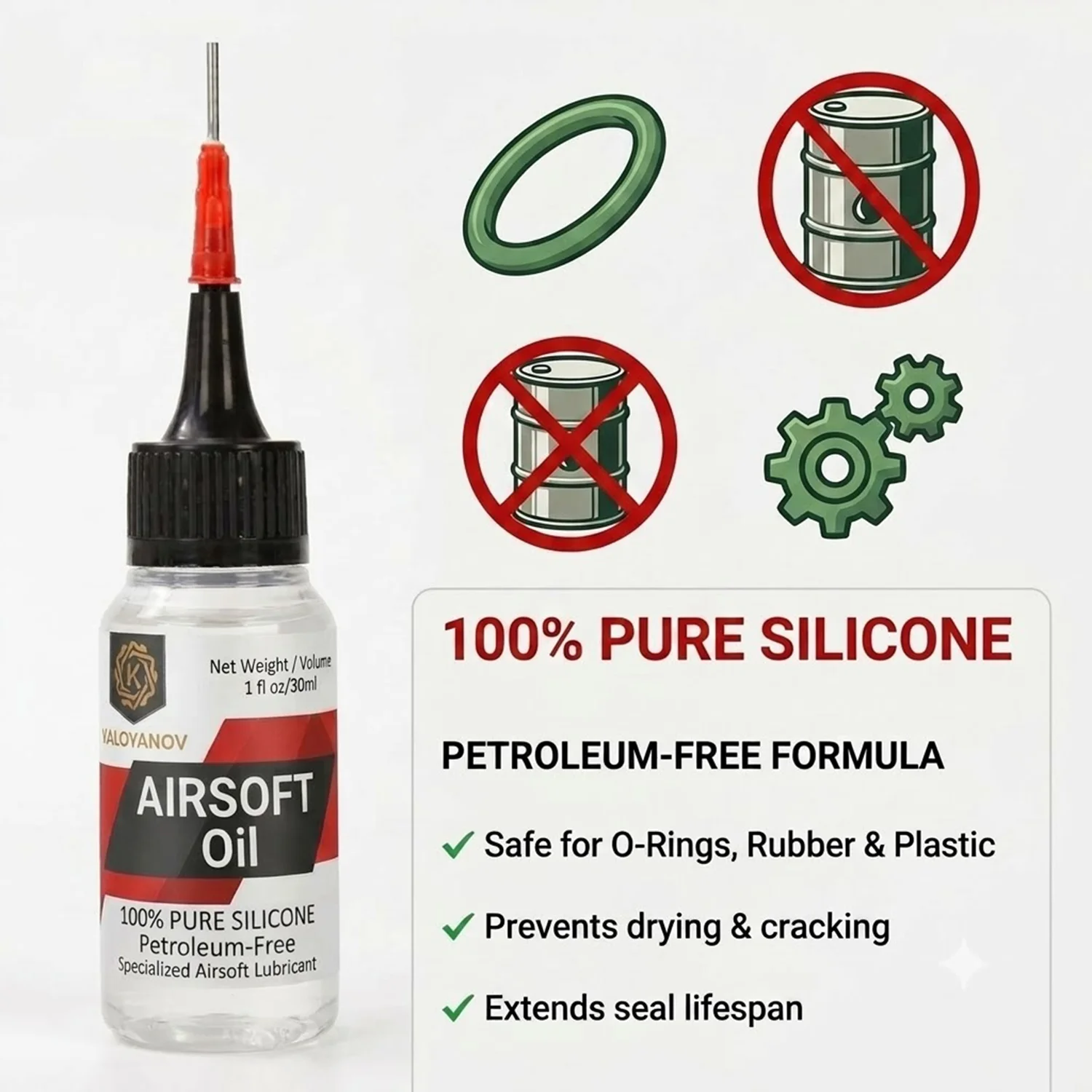 100% Pure Silicone Oil for Airsoft 30ml Petroleum-Free Lubricant Specialized Maintenance O-Ring Care Kit with Cleaning Cloth