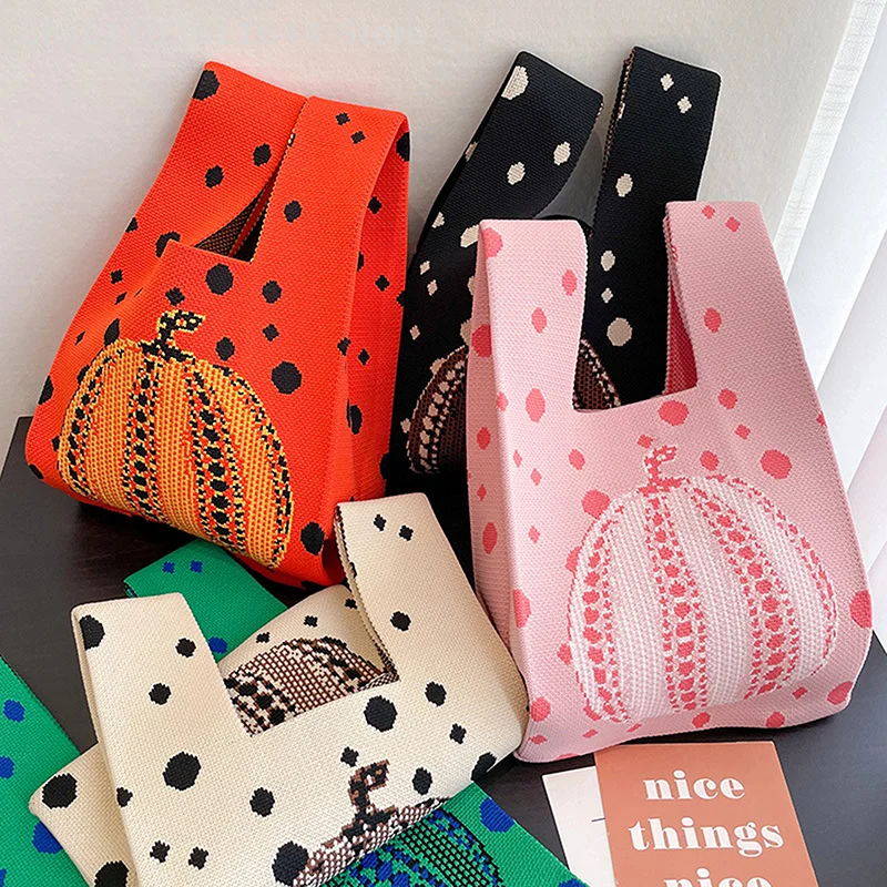 المرأة اليدوية اليقطين حقيبة يد متماسكة قابلة لإعادة الاستخدام متماسكة عالية السعة حمل حقيبة عقدة حقيبة الرسغ أكياس التسوق القابلة لإعادة الاستخدام