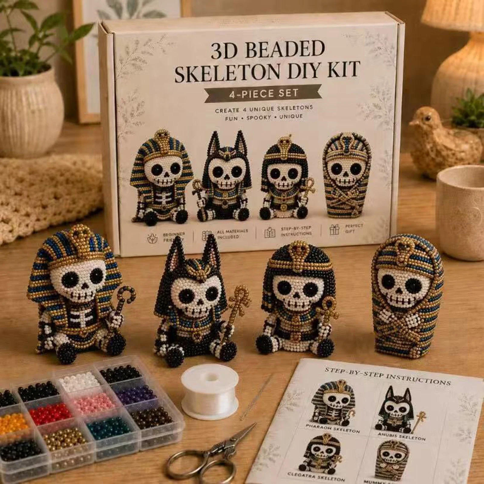 IY Bead Craft Kit, 3D Embroidery Supplies with Pirate & Pharaoh Skeleton Design, Ideal Handcraft Gift for Beginners