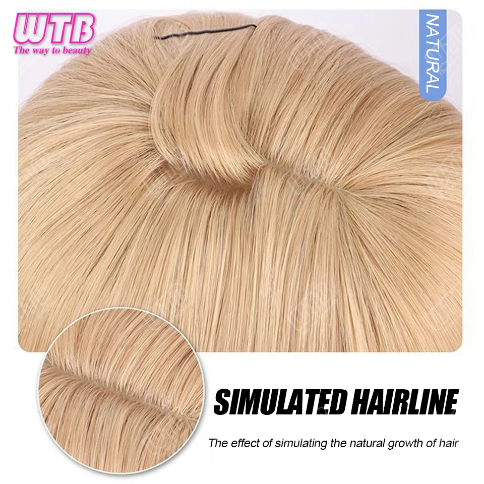 Synthetic Wig Female Short Golden Hair Air Bangs High Temperature Silk Synthetic Fiber Straight Hair Full Head Cover