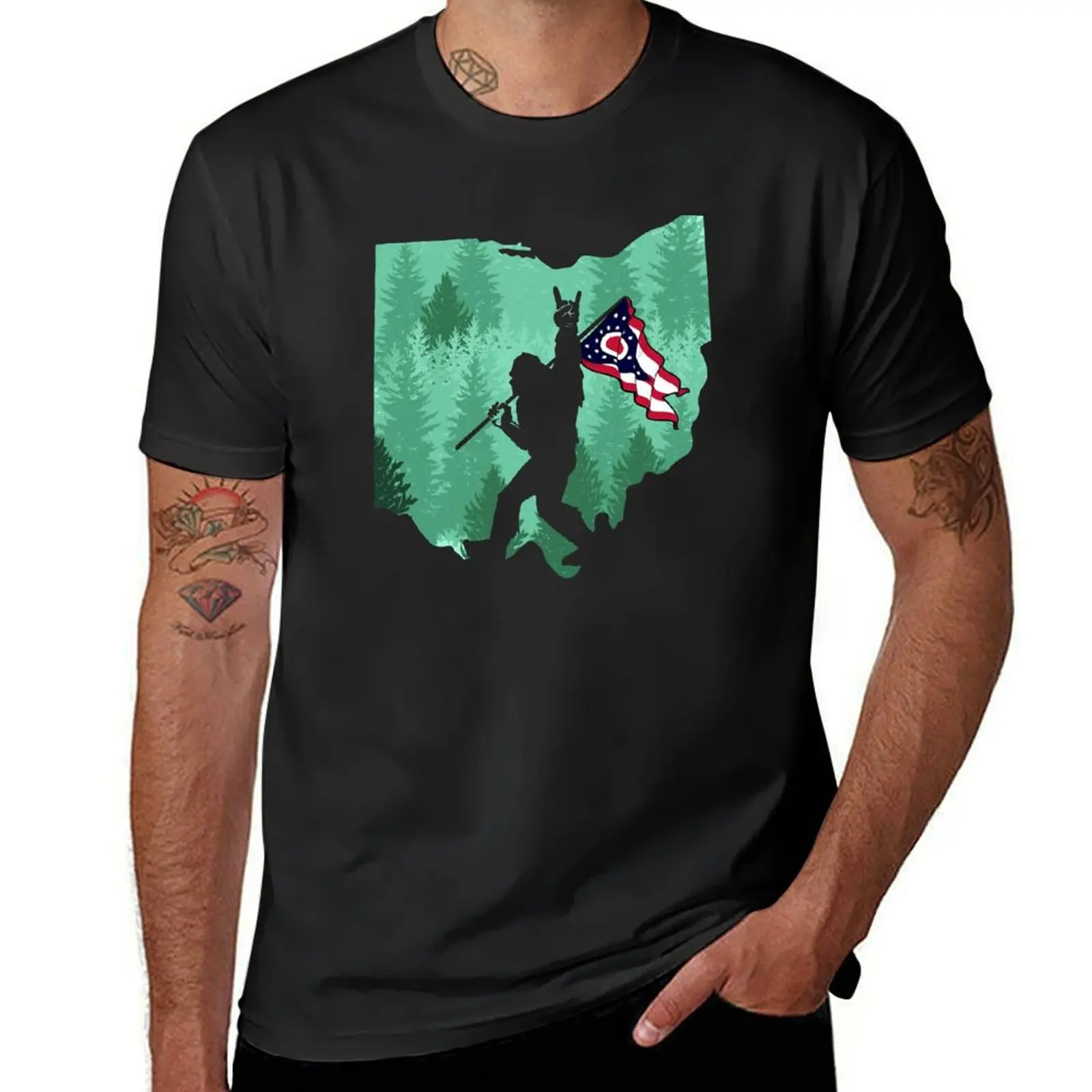 

Ohio Bigfoot Flag Hooded Team New Style For Trending T-Shirt quick drying heavyweights mens t shirts