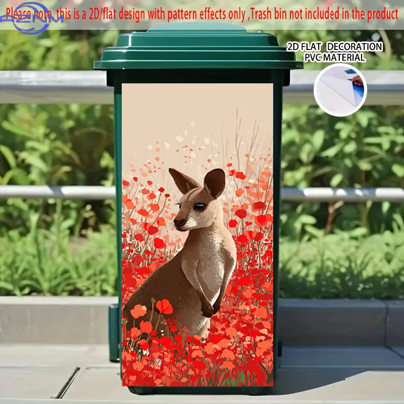 2D Flat Printing 1pc 2D Pattern Printed Kitchen Trash Can Sticker xcm Red Flower Grass Clump Kangaroo Themed Kitchen Home Deco