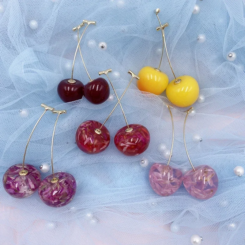 Korean Cute Clear Resin Cherry Earrings for Women  Gold Color Plated Fruit Drop Dangle Earrings Statement Jewelry Brincos