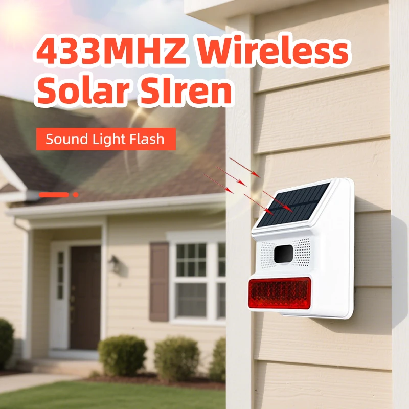 Allarme flash con luce sonora solare Tromba esterna wireless 433MHZ per sistema di allarme di sicurezza domestica Wifi GSM - Avviso di sicurezza