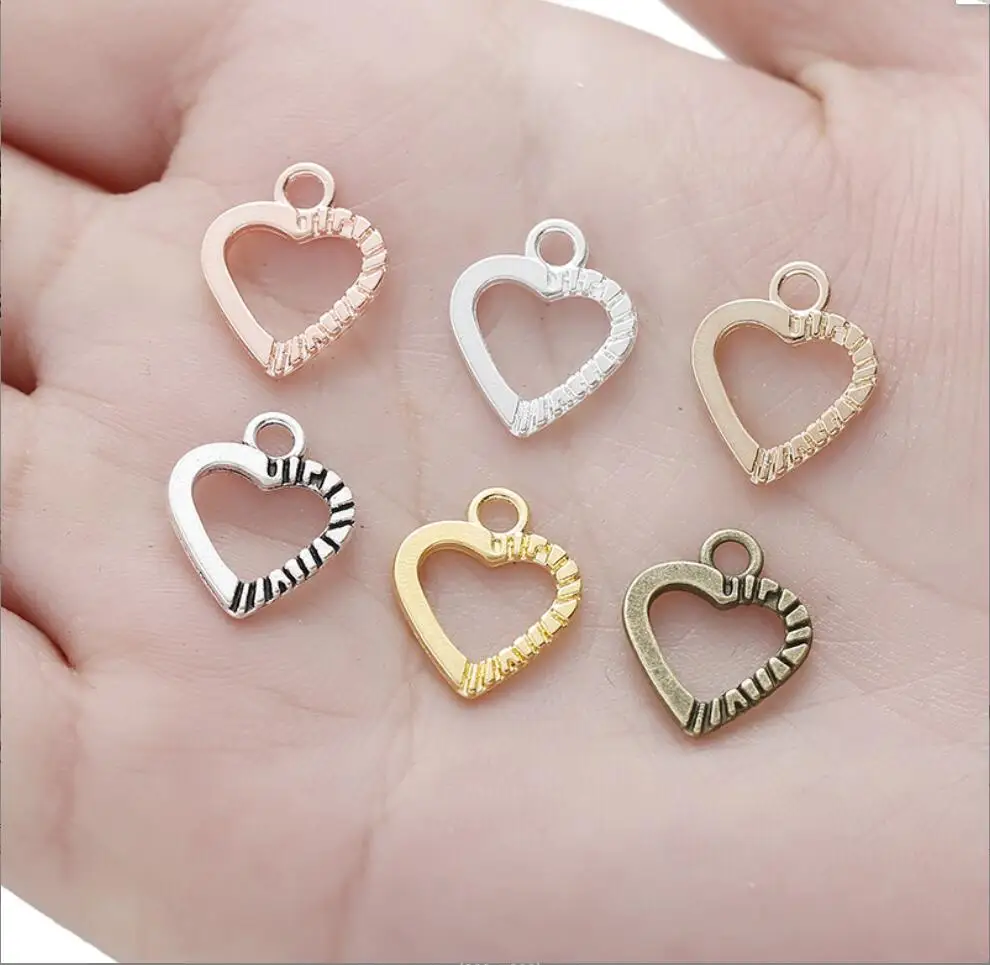 100pcs Charms 14x12mm Hollow Heart Charms For Jewelry Making DIY Jewelry Findings Alloy Charms F0215