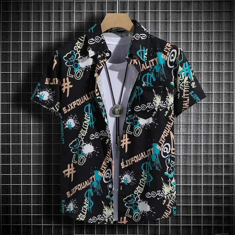 Men's beach print shirt - Hawaiian casual short-sleeved loose-fitting shirt