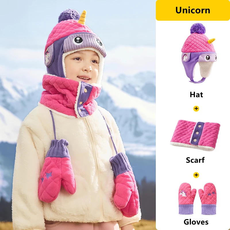 

Cartoon Dinosaur Unicorn Kids Warm Hat Scarf Set Children Autumn Winter Hat Soft Cap Ear protection Hat For Boys Girls