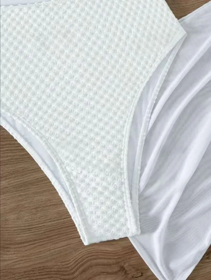 Sexy branco frente nó oco para fora maiôs duas peças com capa de malha saia biquinis maiô praia outfits biquini tankini
