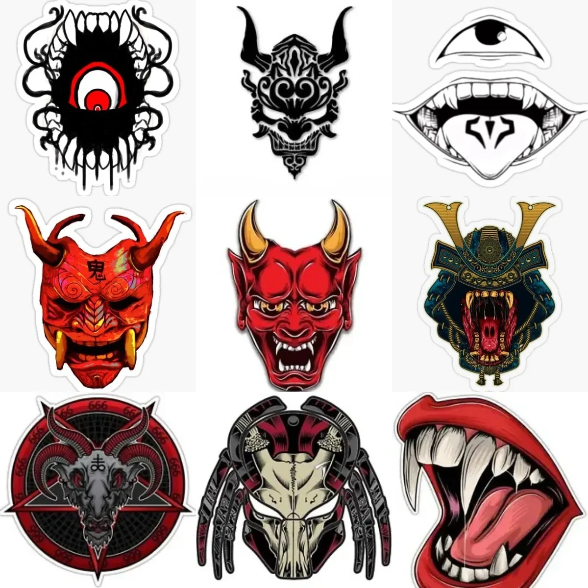 

Terrifying Demon Sharp Teeth Mouth Mask Halloween Creative Stickers Motorcycle Vinyl Wall Room Laptop Table Car Truck PVC Decal