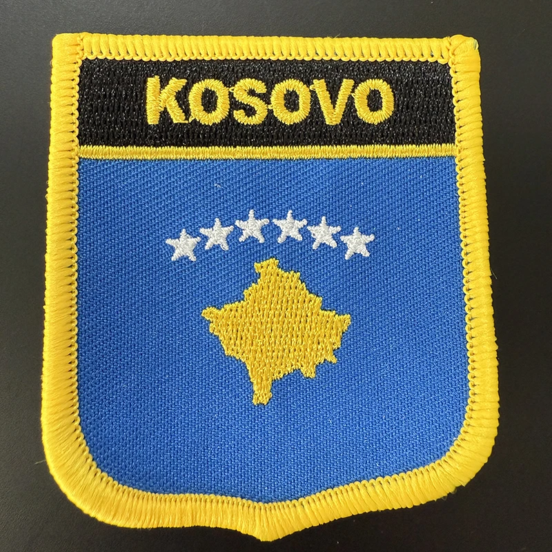 

Kosovo Flag Shield Shape Iron on Embroidery Patches Saw on Transfer Patches Sewing Applications for Clothes Back Pac