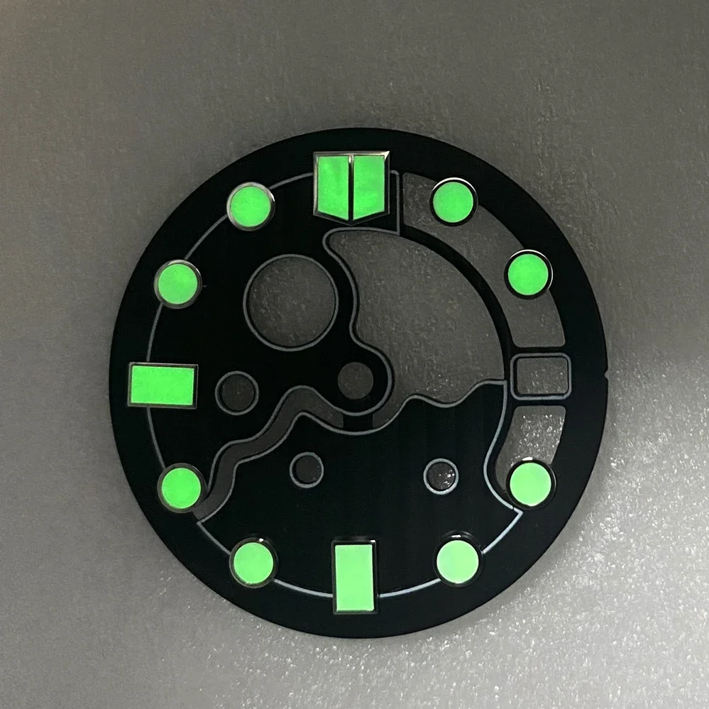 28.5mm Hollow Watch Dial Green Luminous Watch Accessories Watch Faces for NH35/NH36 Movement with 3 O\'Clock Position