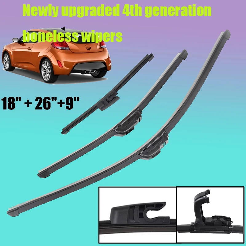 Windshield Windscreen Wiper Blades For Hyundai Veloster MK 1 Front Rear Window Wipers 2012 2013 2014 2015 2016 2017