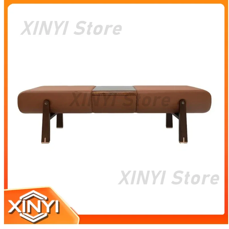 Leather Storage Stool for Bedroom Home Use Cowhide Shoe Changing Stool for Italian Light Luxury Bedside Decor