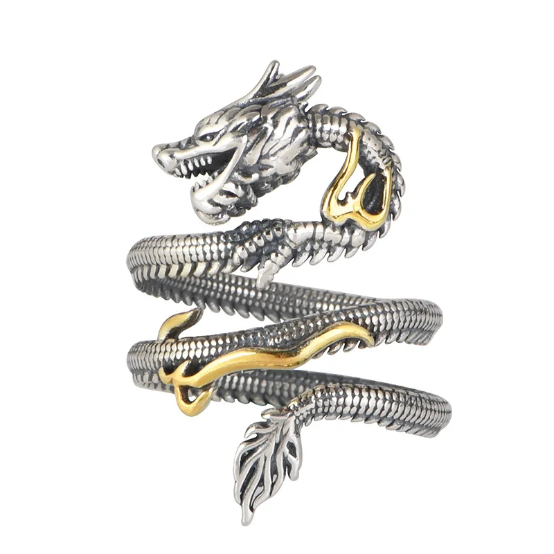 Imagem -06 - Sterling Silver Charms Anéis para Mulheres e Homens Nova Moda Retro Relief Flying Dragon Punk Jóias Bocai-s925