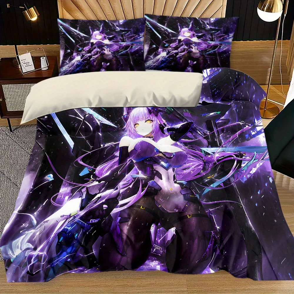 Purple-Haired Girl Duvet Cover Set - Includes 1 Duvet Cover 2 Pillowcases (No Insert) Soft Polyester Fabric, Machine Washable