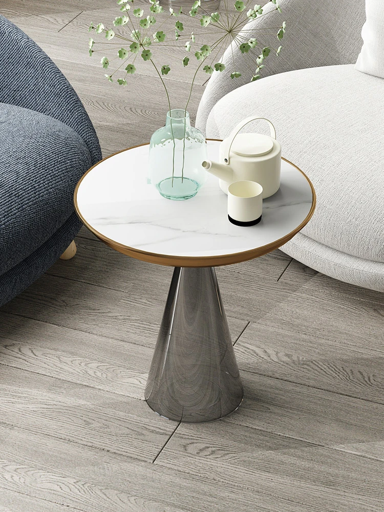 Light Luxury Colored Tempered Glass Coffee Table Nordic round Metal Side Table Post-Modern Designer Transparent Corner Table