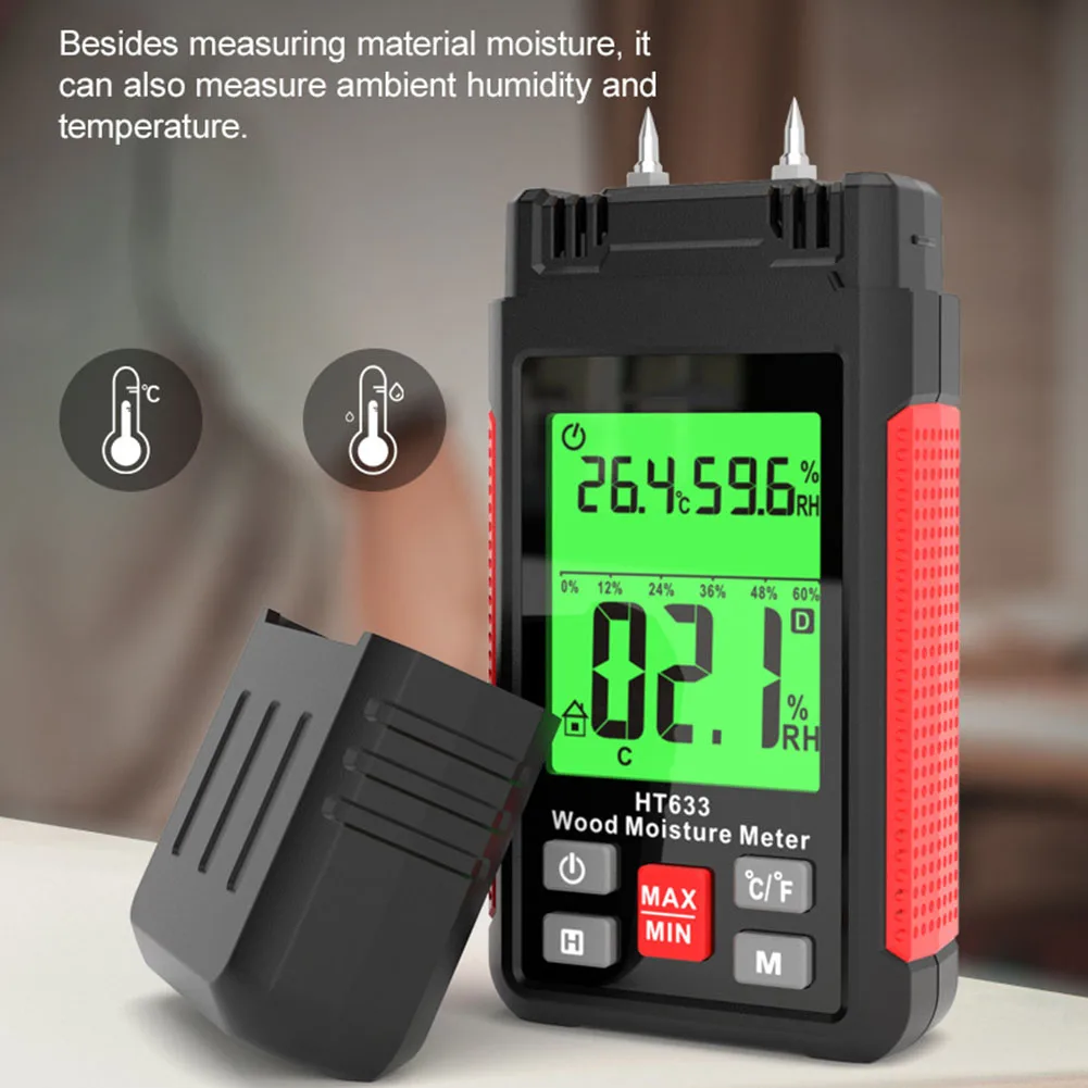 

LCD Moisture Meter Damp Detector Detachable Battery Compartment Detachable Probe Digital Probe Dust Proof Fall Proof