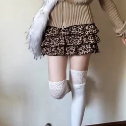 Floral Print Cotton Lace ort Skirt Women's Puffy f-length Skirts Spring Summer Autumn Sweet Sle Cake Skirt A-line