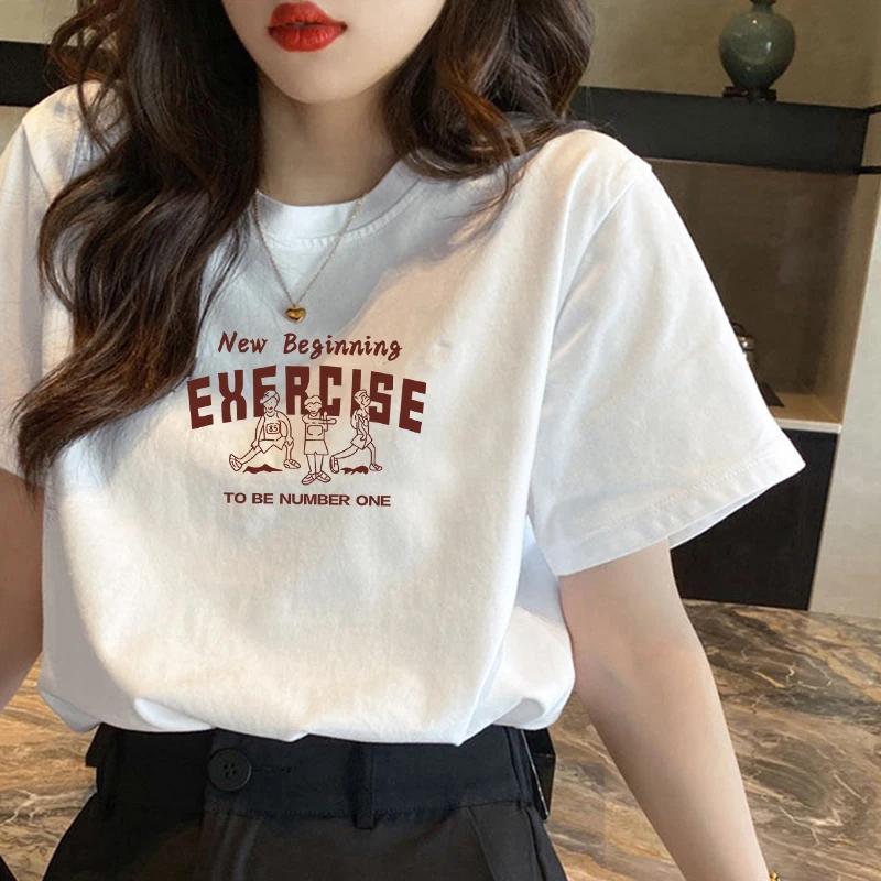

Summer 2025 New Cotton Loose T-shirt Women's Loose Printing Summer White New Trendy Letter Half-sleeve Bottom Top