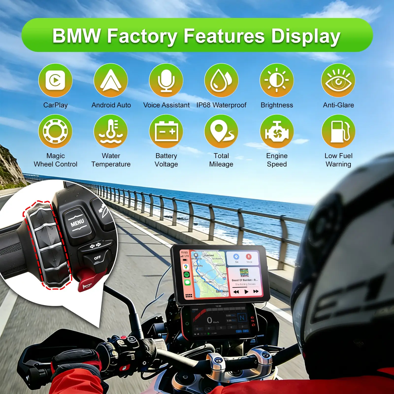 7inch For BMW Motorrad Motorcycle Wireless CarPlay Android Auto