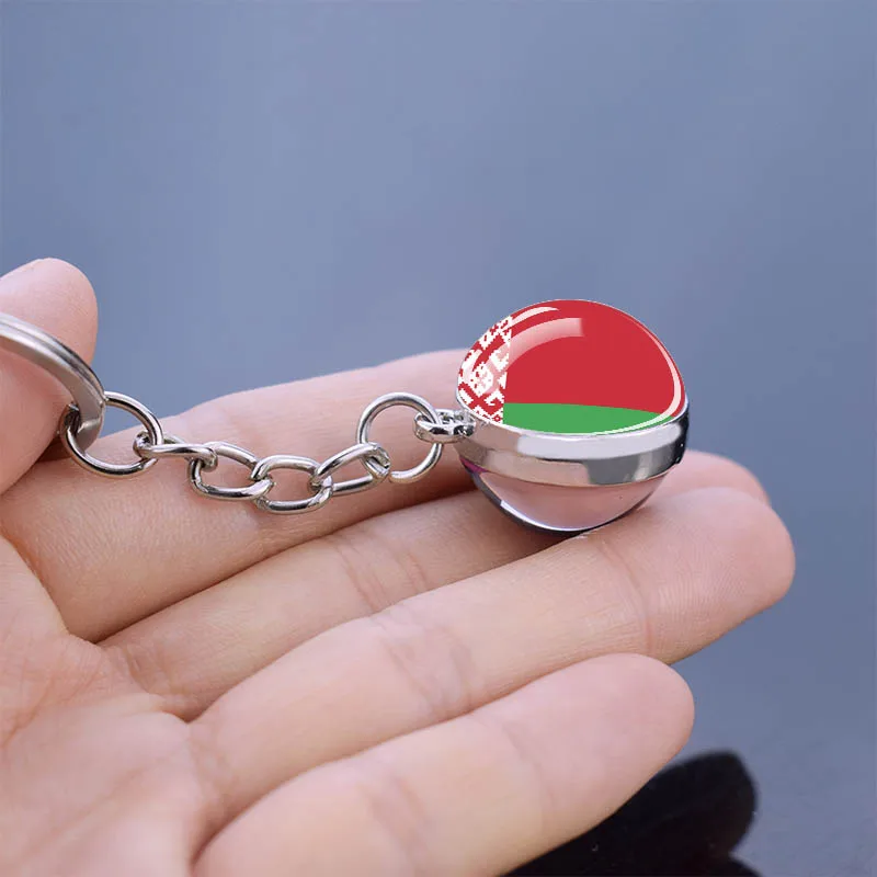 Europe Flag Keychains Albania Liechtenstein Portugal Ukraine Russia Double Side Glass Ball Key Chains National Flag Keyring