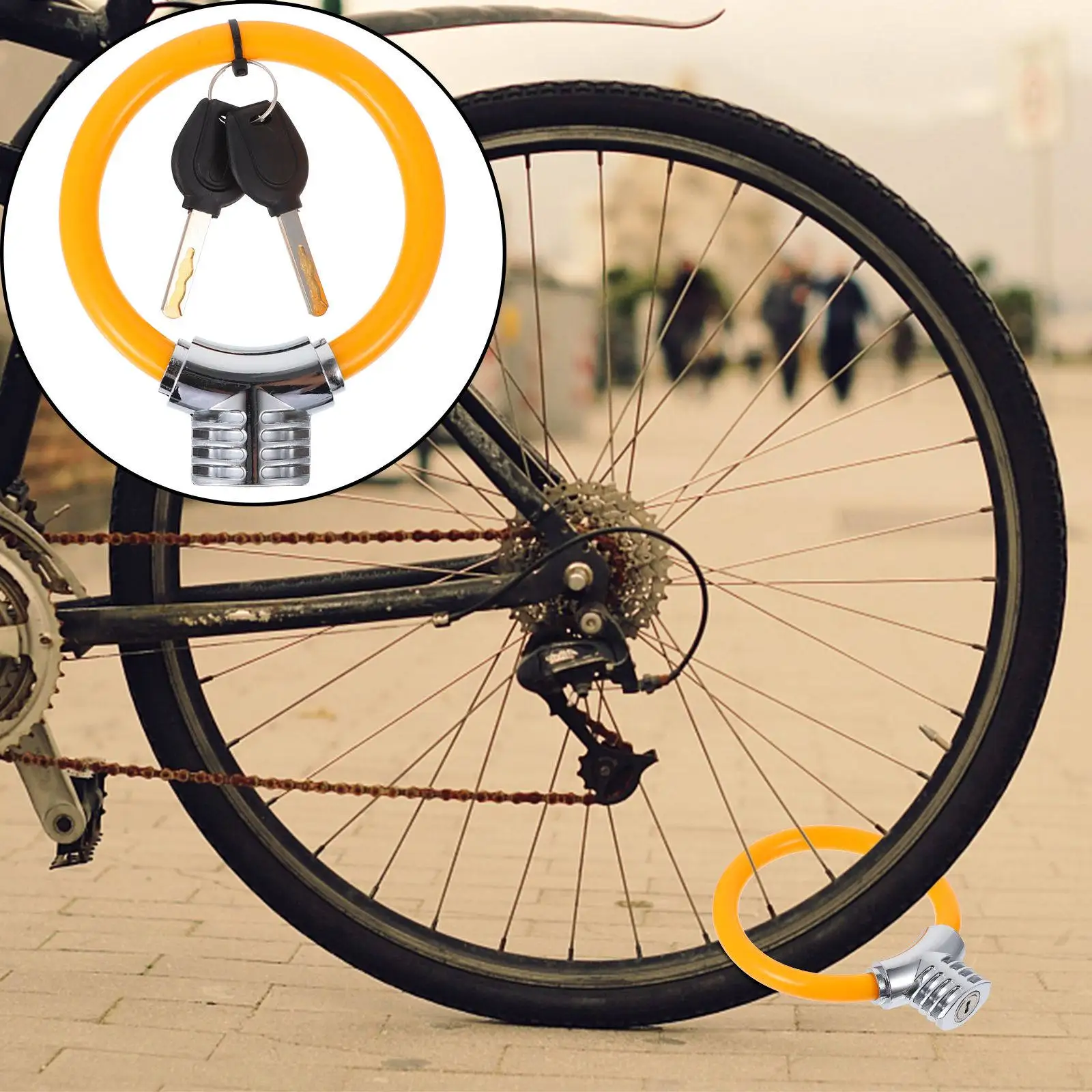 

Portable Mini Bike Lock Ring Shaped Anti-Theft Security Lock Zinc Alloy Body with PVC Coated Cable for Cycling Outdoor Use