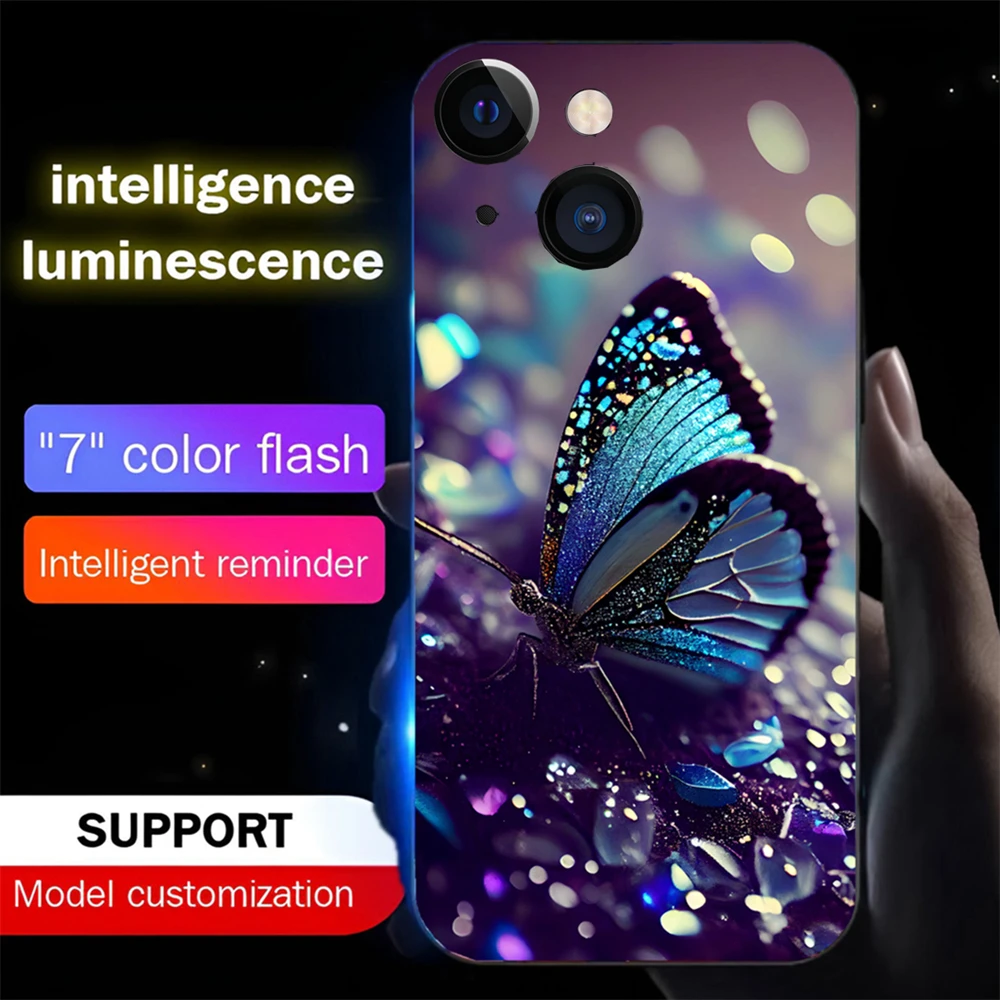 Fairyland Butterfly Led Light Phone Case Call Flash Glitter Cover For Samsung S24 S23 S22 S21 S20 FE Note 10 20 Plus Ultra A54