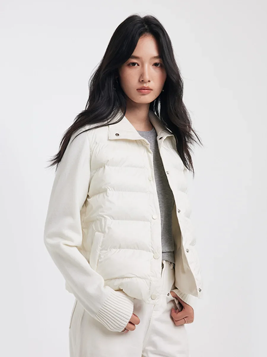 Korean Style Patchwork Short Jacket For Women Stand Up Collar Windproof Pockets Female Autumn Winter New Padded Down Jacket Coat