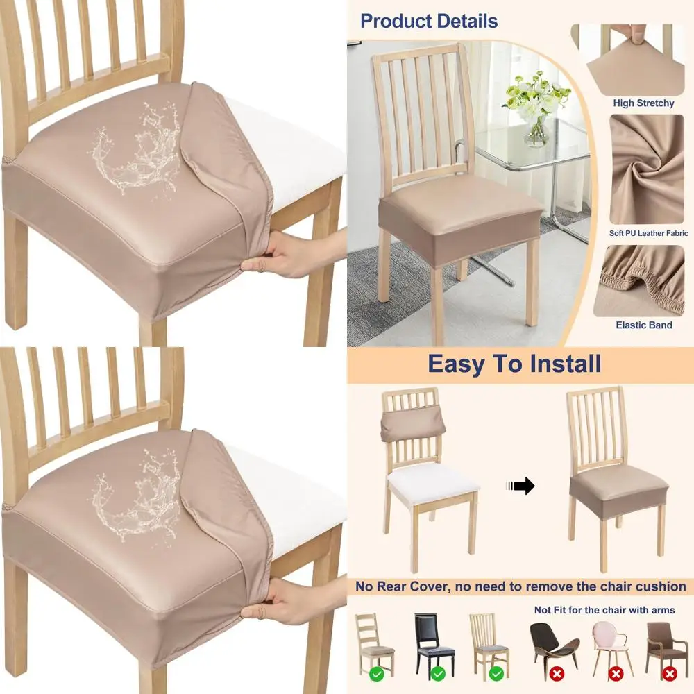 

Набор из 8 водонепроницаемых чехлов на сиденья из искусственной кожи цвета хаки, растягивающихся, съемных, моющихся для обеденных и кухонных стульев