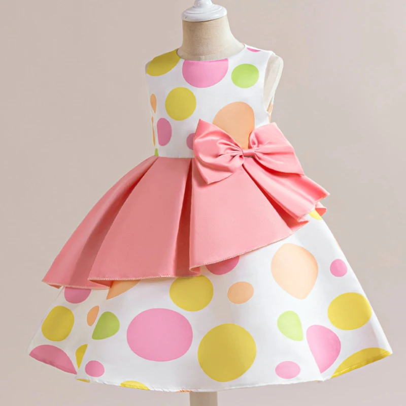 

2025 Girls Polka Dot Pleated Dresses Party Princess Dress Sleeveless Clothes Kids Birthday Wedding Formal Costumes Children Wear