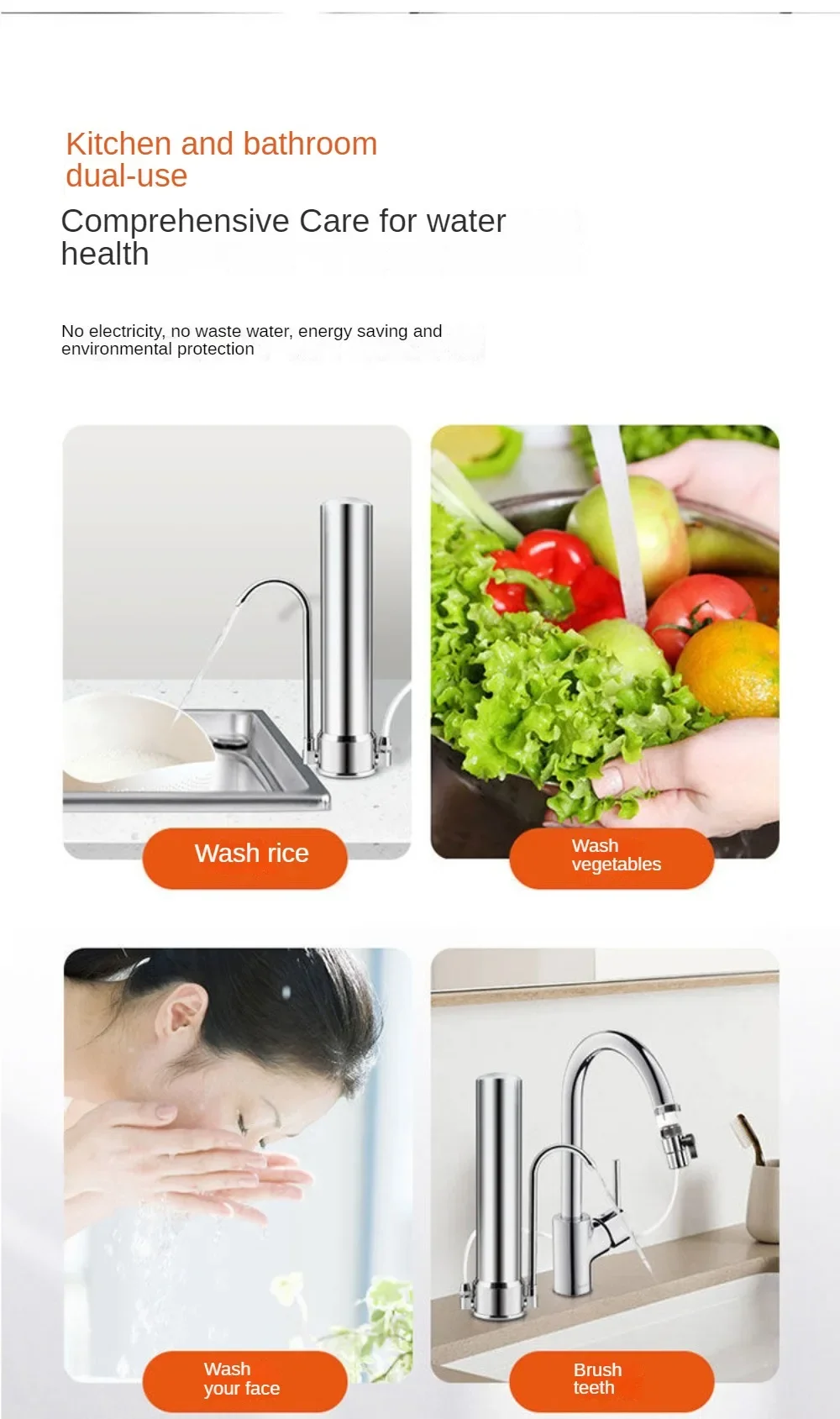 Countertop Water Filter System With Stainless Steel Faucet For Kitchen Descaling Removal Replacement Ceramic Carbon Rod Filter